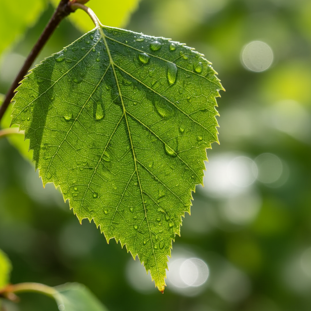 green birch leaf facing right